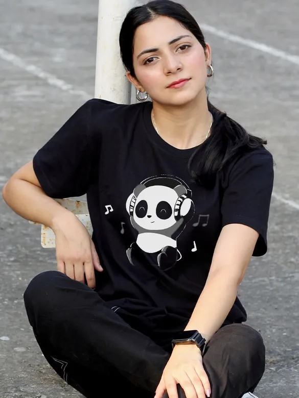 Music Panda T-shirts for Girls, 