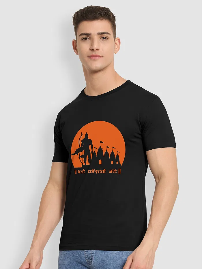 Black Sanskrit Shloka Printed T-shirt for Men