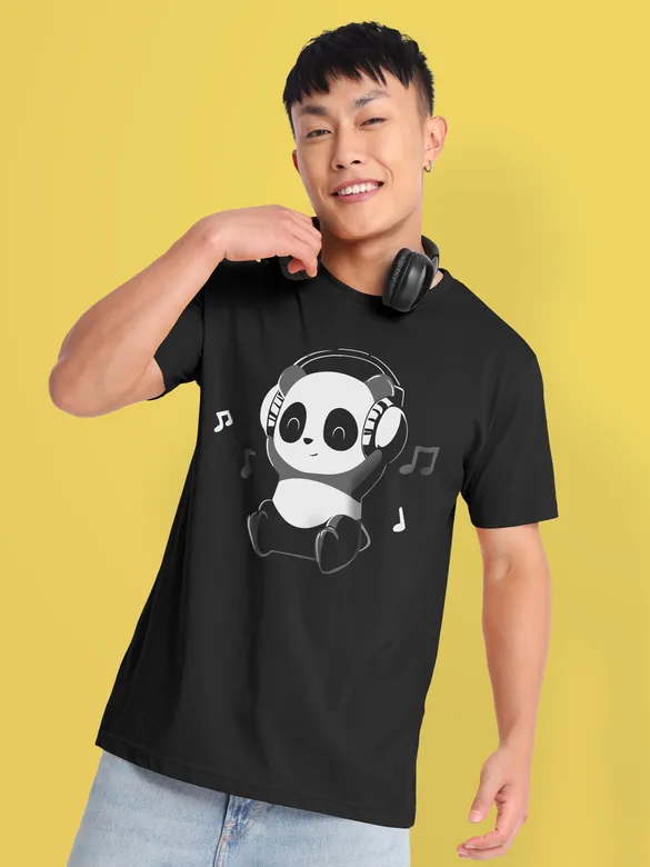 Music Panda Half Sleeve T-shirt for Men
