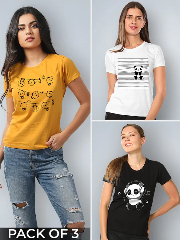 Naughty Panda Printed Combo T-shirts