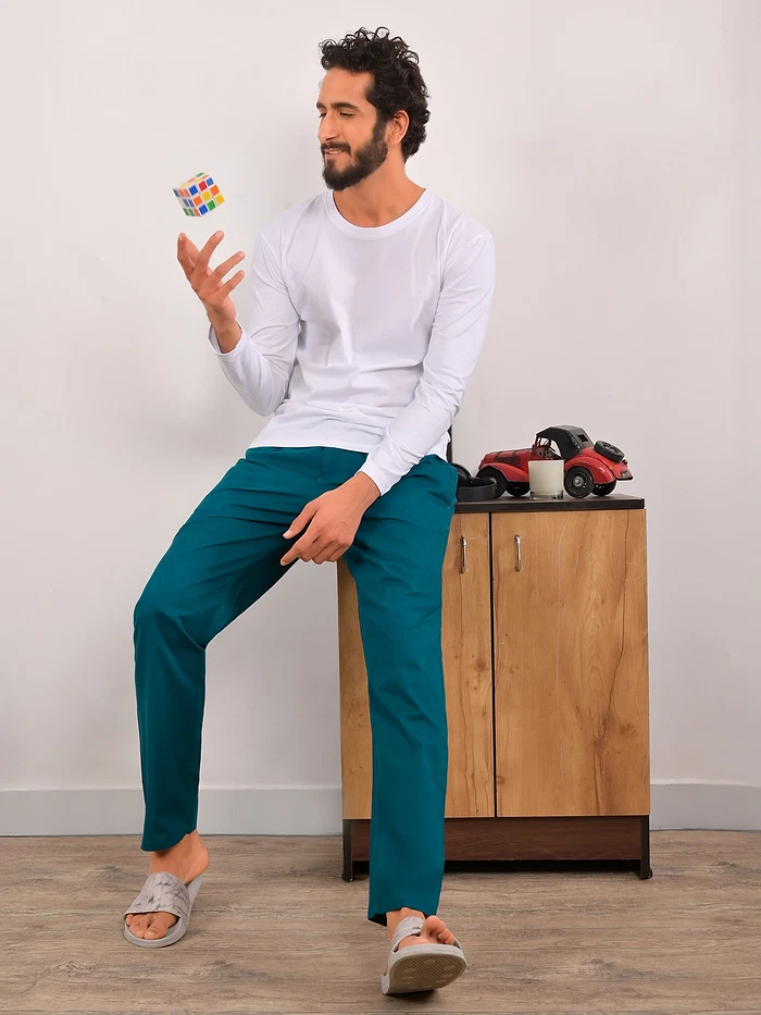Teal Blue Regular-fit Pyjamas
