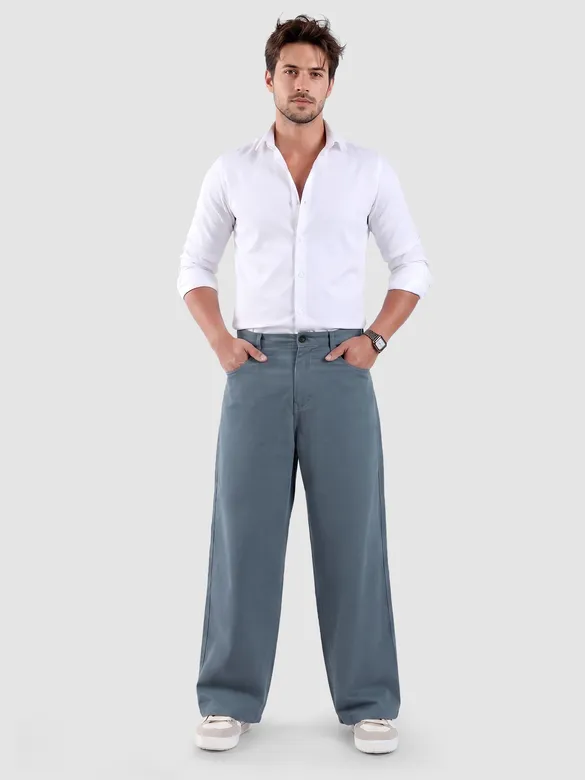 Savoy Blue Mid Rise Wide Leg Trousers