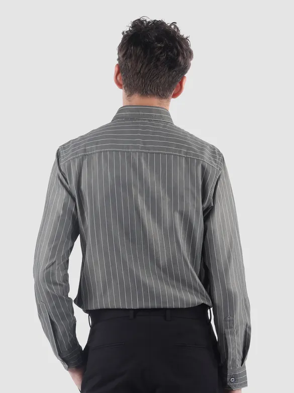 Ash Grey?Stripe Button Down Collar Shirt