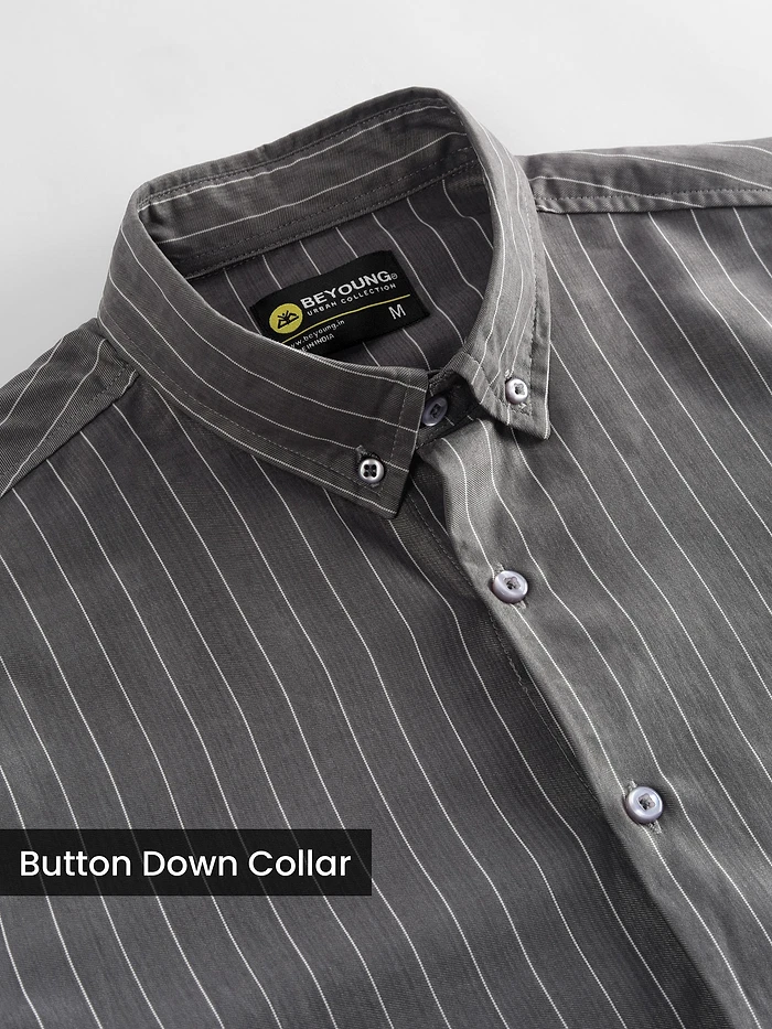 Ash Grey?Stripe Button Down Collar Shirt