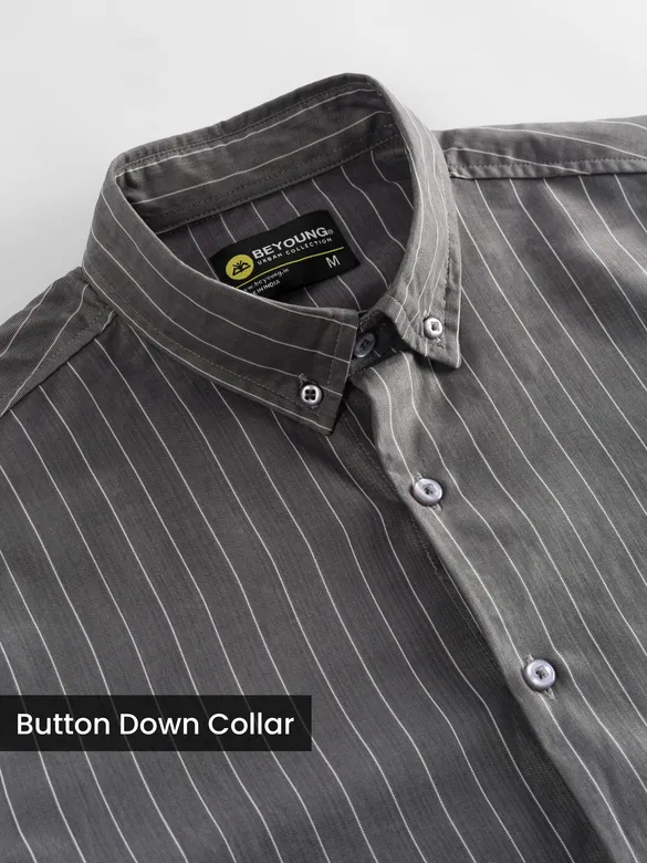 Ash Grey?Stripe Button Down Collar Shirt