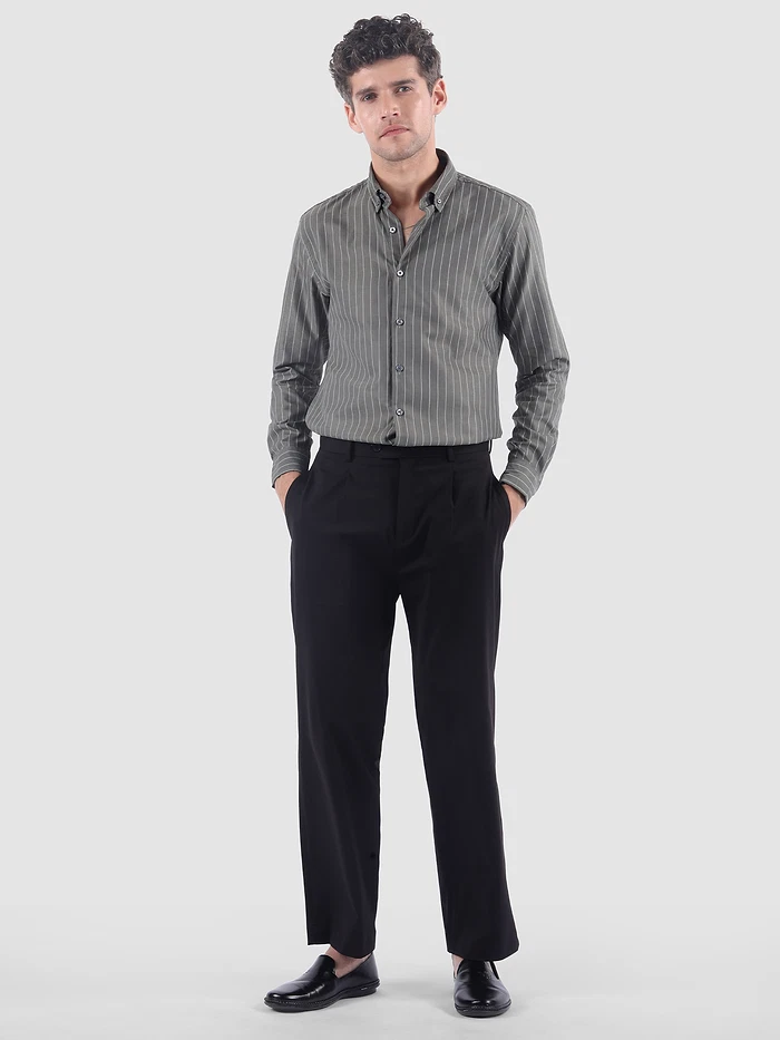 Ash Grey?Stripe Button Down Collar Shirt