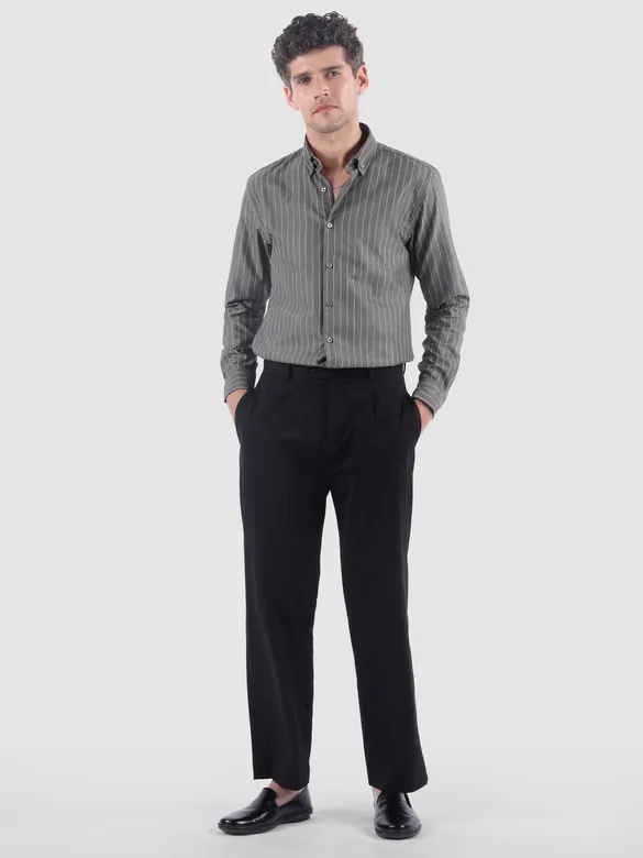 Ash Grey?Stripe Button Down Collar Shirt