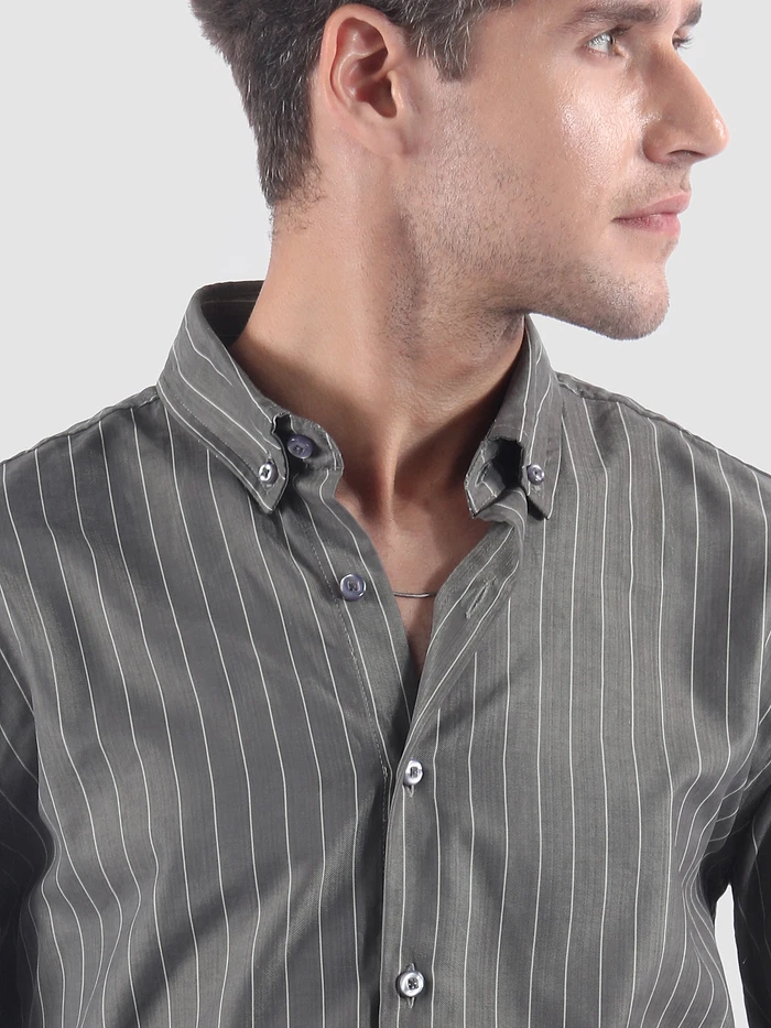 Ash Grey?Stripe Button Down Collar Shirt