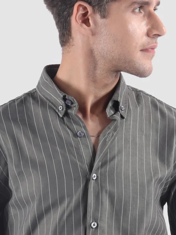 Ash Grey?Stripe Button Down Collar Shirt