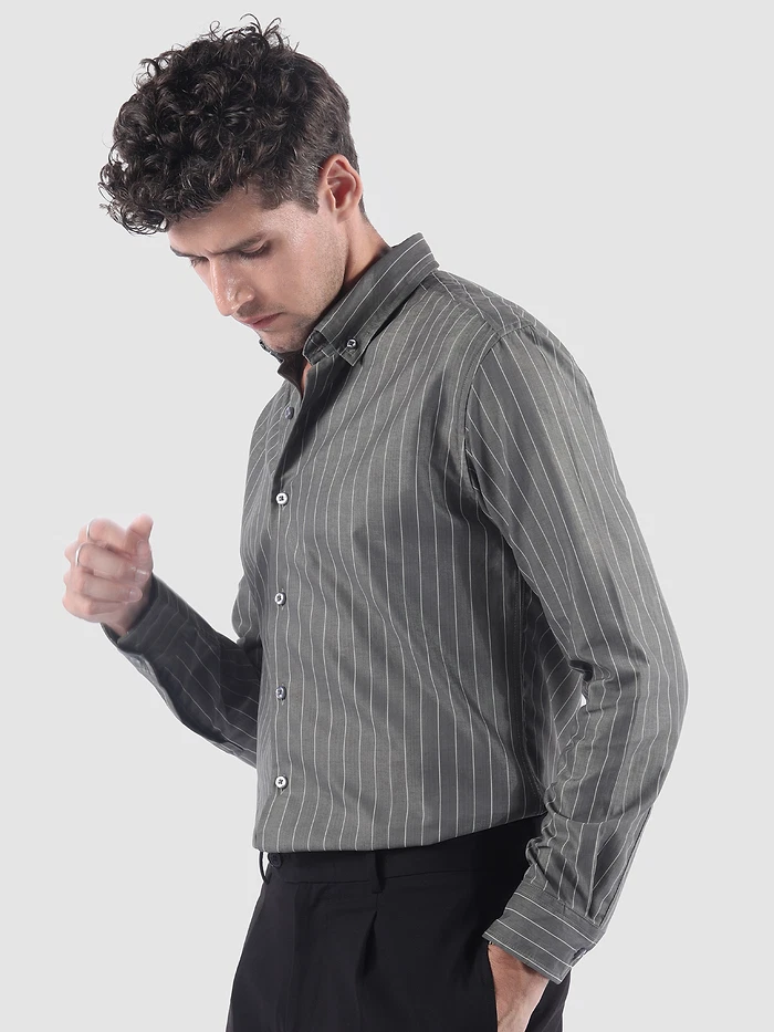 Ash Grey?Stripe Button Down Collar Shirt