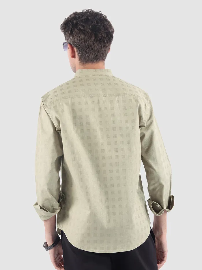 Beige Mandarin Collar Textured Shirt