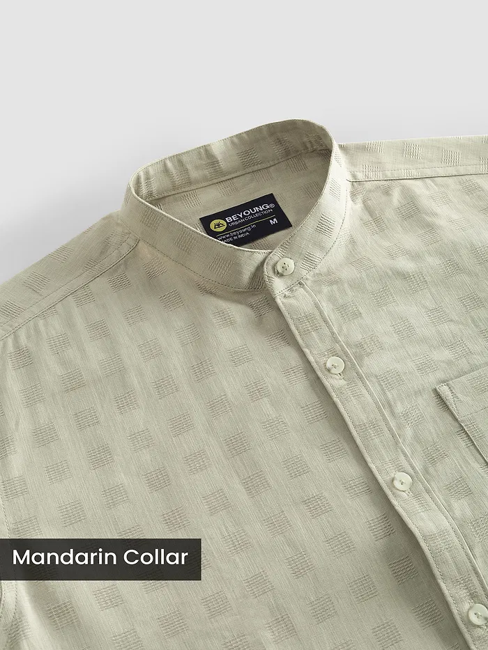 Beige Mandarin Collar Textured Shirt