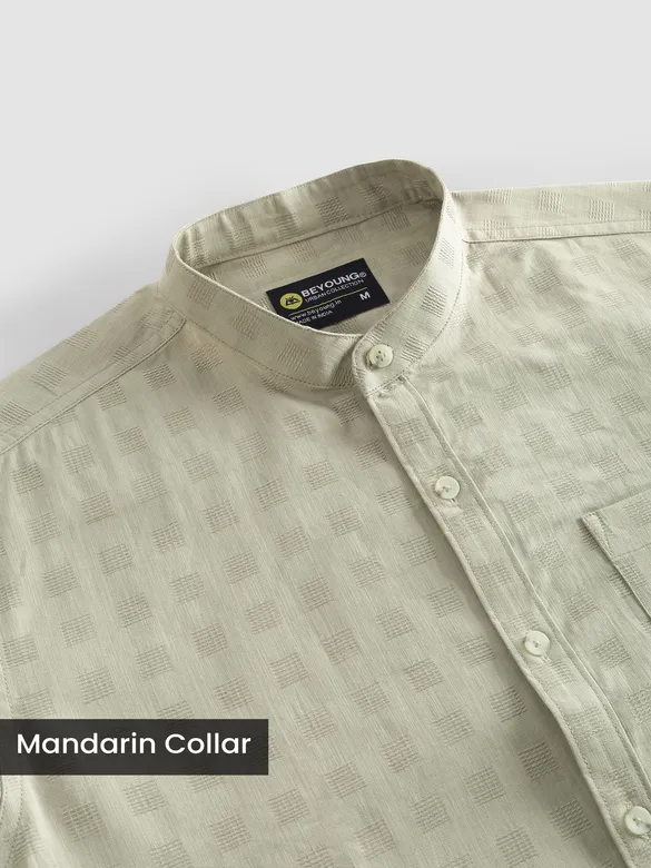 Beige Mandarin Collar Textured Shirt