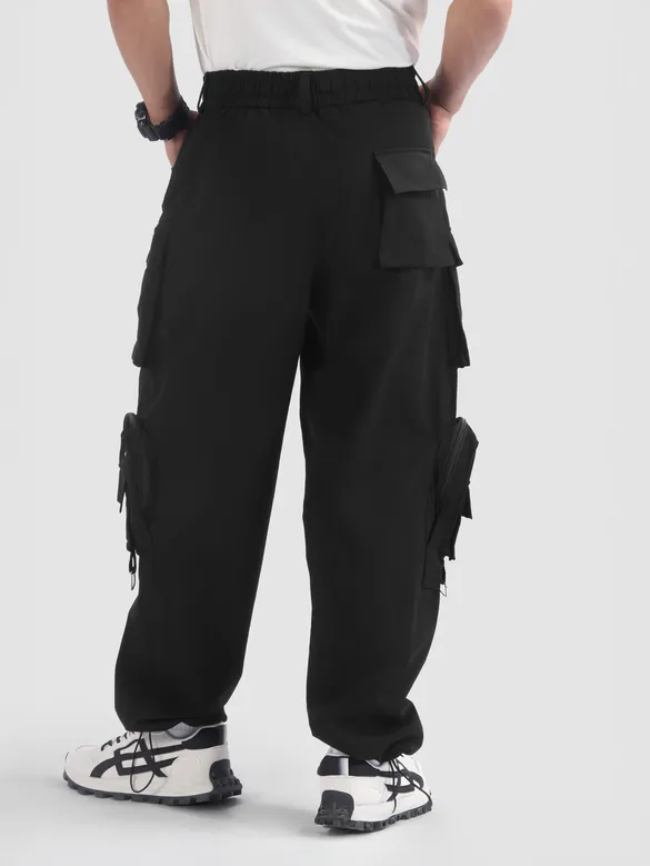 Black 11 Pocket Buckle Cargo Pants
