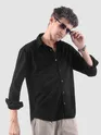 Black Lazer Cut Floral Textured Corduroy Shirt