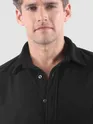 Black Lazer Cut Floral Textured Corduroy Shirt