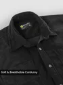 Black Lazer Cut Stripe Textured Corduroy Shirt