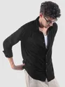 Black Lazer Cut Stripe Textured Corduroy Shirt