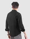 Black Mandarin Collar Textured Shirt