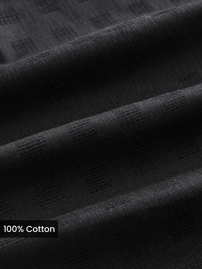 Black Mandarin Collar Textured Shirt