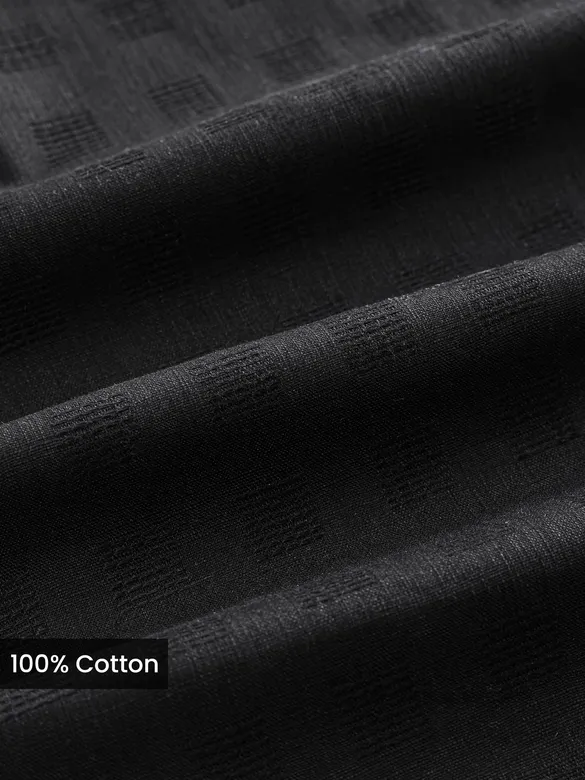 Black Mandarin Collar Textured Shirt
