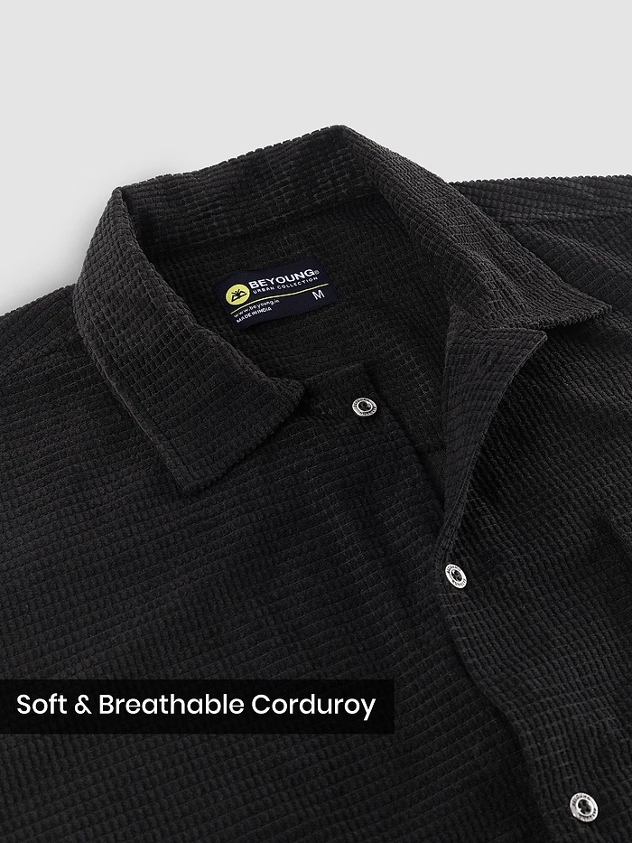Black Waffle Corduroy Shacket