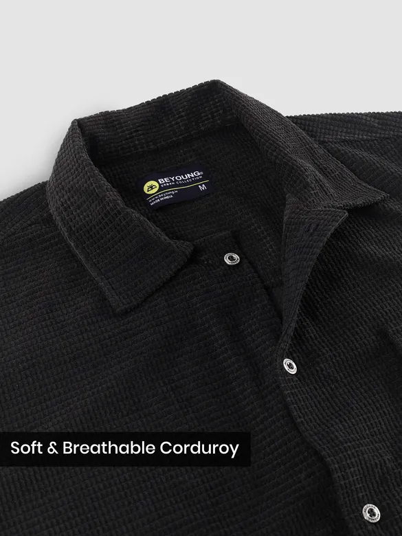 Black Waffle Corduroy Shacket