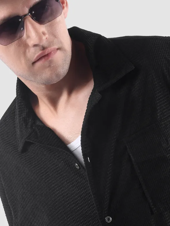 Black Waffle Corduroy Shacket