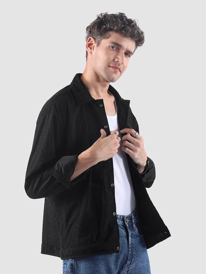 Black Waffle Corduroy Shacket
