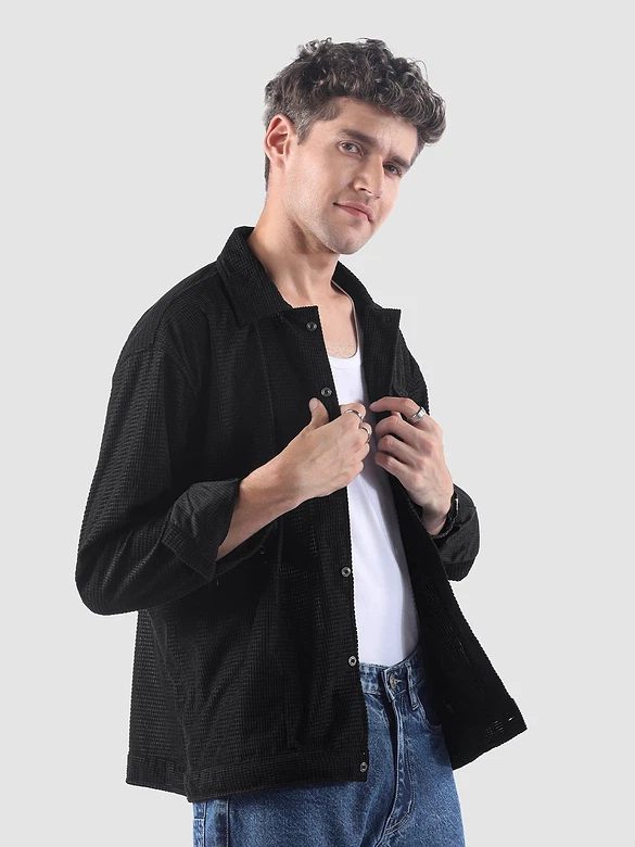 Black Waffle Corduroy Shacket