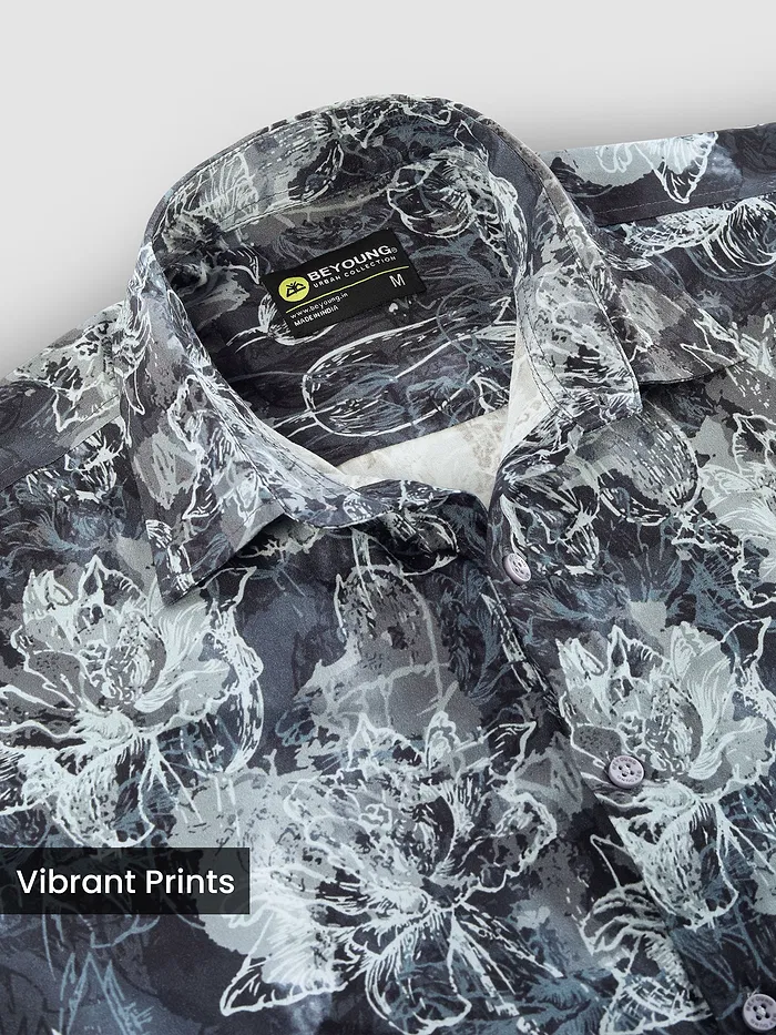 Blue Abstract Flower Print Shirt