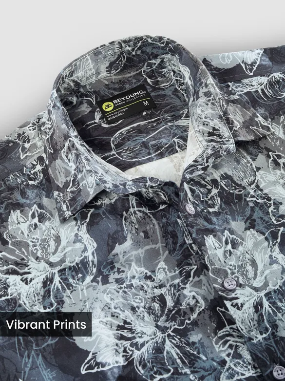 Blue Abstract Flower Print Shirt
