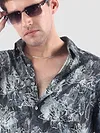 Blue Abstract Flower Print Shirt