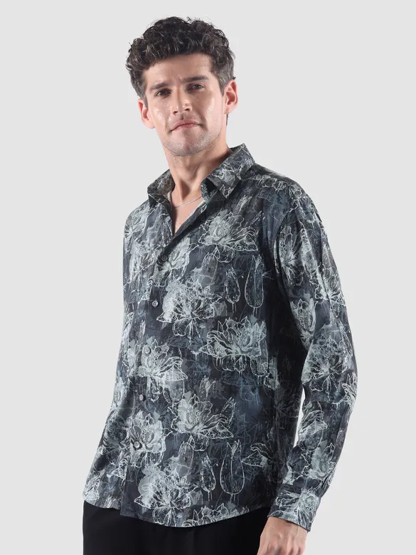 Blue Abstract Flower Print Shirt