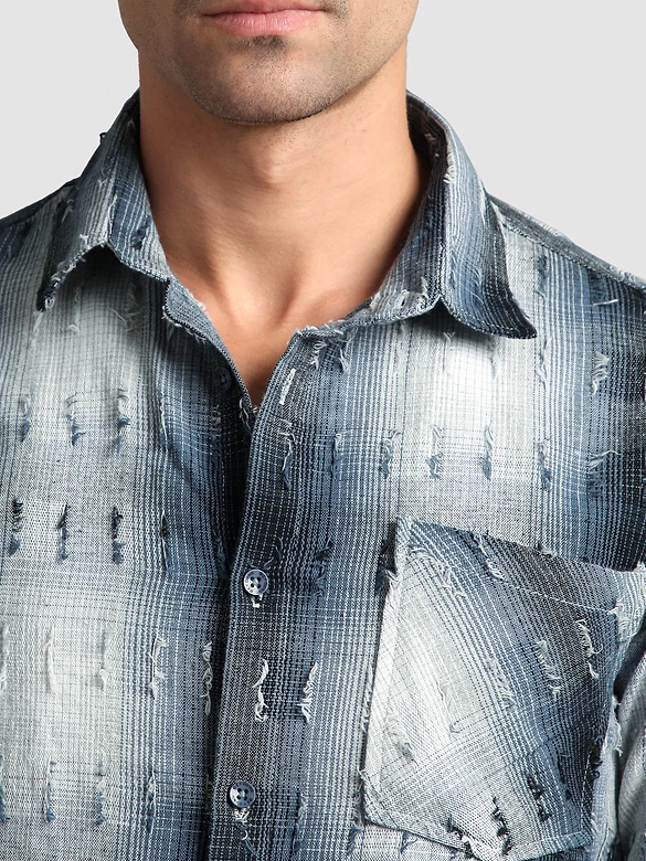 Blue Frayed Check Shirt