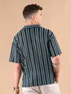 Blue Stripe Crochet Half-Sleeves Shirt