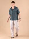 Blue Stripe Crochet Half-Sleeves Shirt