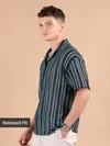 Blue Stripe Crochet Half-Sleeves Shirt