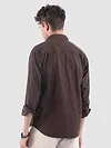 Brown Lazer Cut Stripe Textured Corduroy Shirt