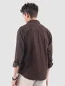 Brown Lazer Cut Stripe Textured Corduroy Shirt