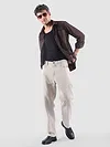 Brown Lazer Cut Stripe Textured Corduroy Shirt