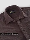 Brown Lazer Cut Stripe Textured Corduroy Shirt
