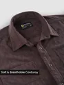 Brown Lazer Cut Stripe Textured Corduroy Shirt