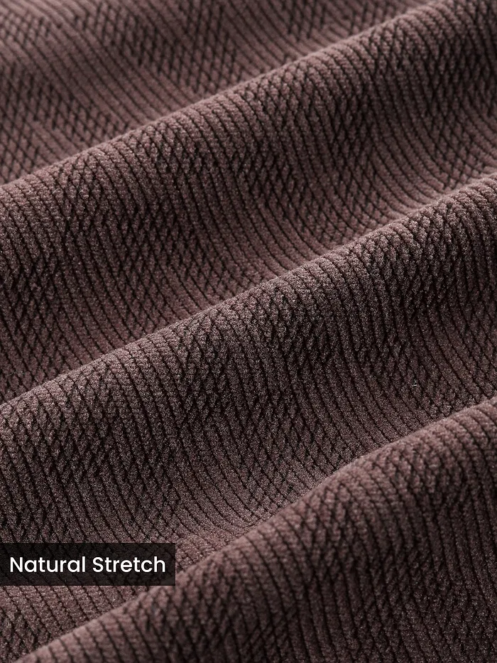 Brown Lazer Cut Stripe Textured Corduroy Shirt