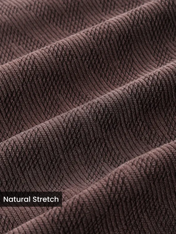 Brown Lazer Cut Stripe Textured Corduroy Shirt