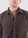Brown Lazer Cut Stripe Textured Corduroy Shirt