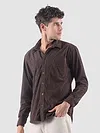 Brown Lazer Cut Stripe Textured Corduroy Shirt