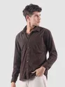 Brown Lazer Cut Stripe Textured Corduroy Shirt