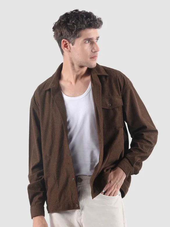 Brown Waffle Corduroy Shacket
