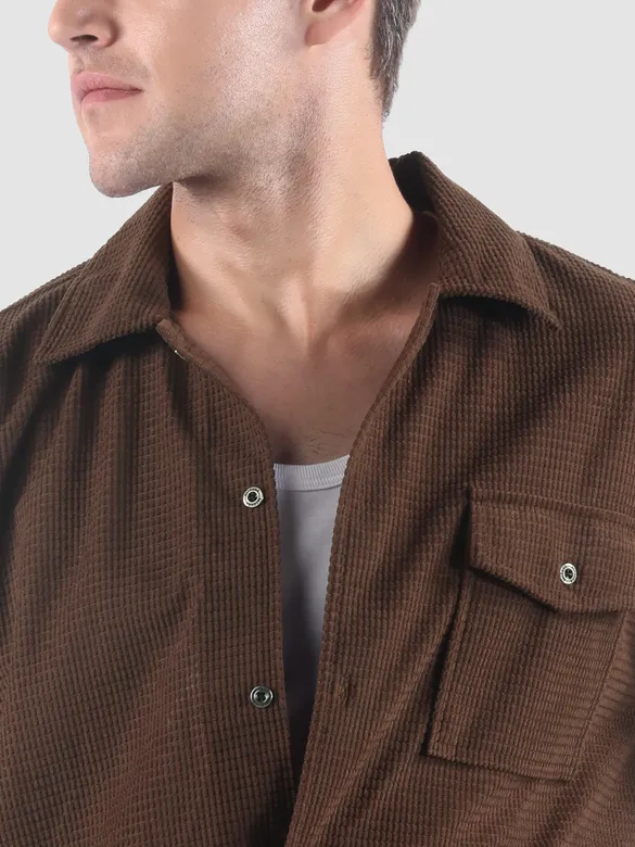 Brown Waffle Corduroy Shacket